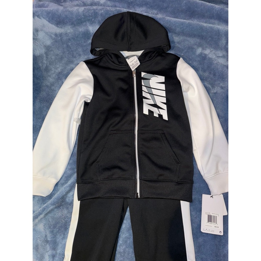 Nike Kids' Full-Zip Hoodie & Pants Set Black White Athletic Outfit
